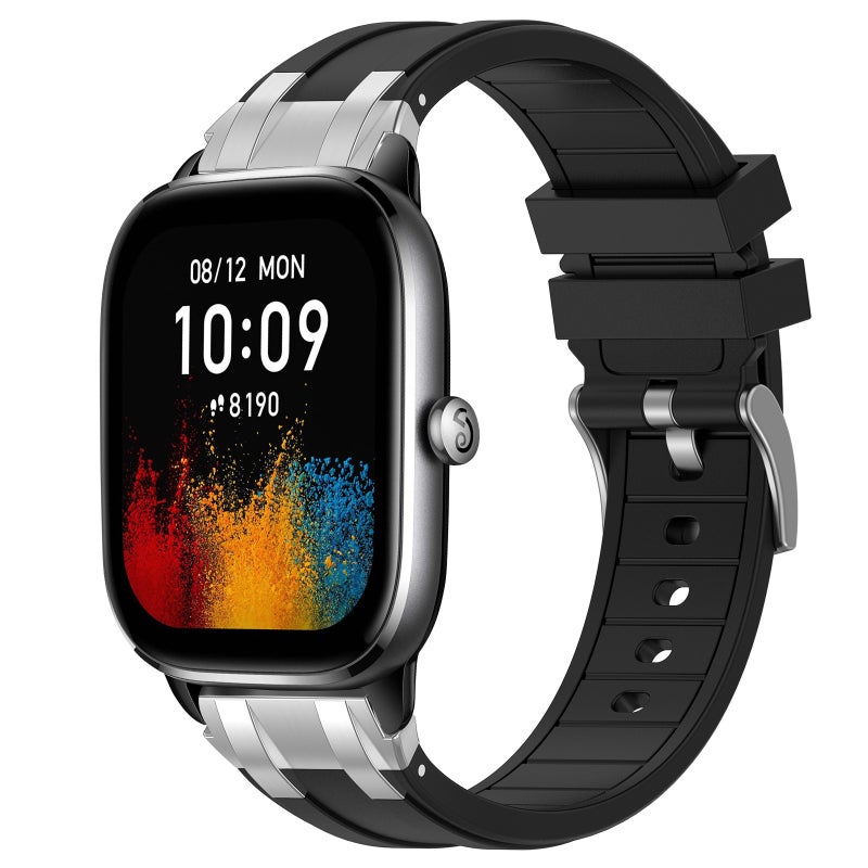 erorex For Amazfit Gts4 Mini 20Mm Quick Release Silver Buckle Royal Silicone Watch Band(Black) - Image 1