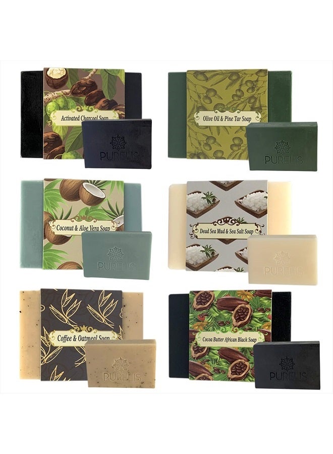 Purelis Mens Soap Bar Gift Set. Set of 6 Aromatherapy, Moisturizing Soap Bars. Natural. Organic Ingredients. Deep Cleansing, Repairs Skin. Handmade Face, Hand, Body Soap for Men. Sulfate Free! - Image 1