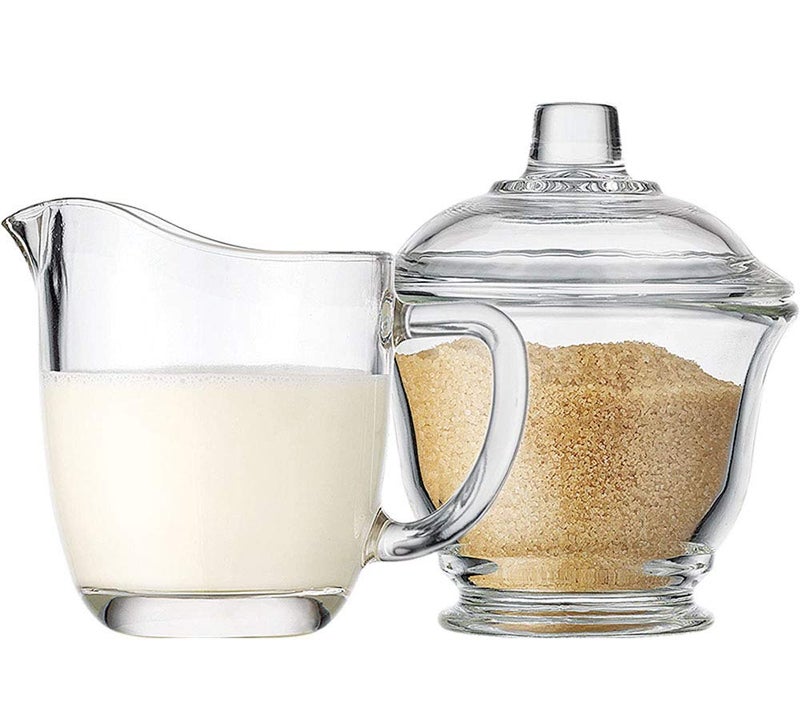 FUYU FUYU Glass Creamer and Sugar Set with Lid Coffee Serving Set 