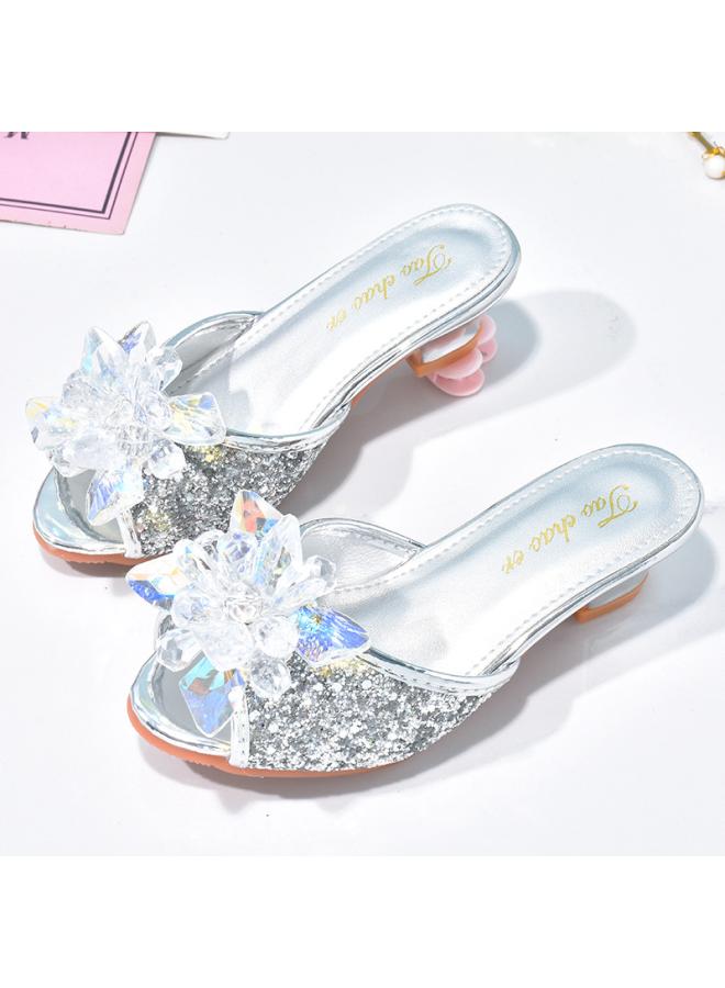 SHAKA Girls' Slippers Shiny Cinderella Children'S Water Diamond Shoes Outdoor Small And Medium-Sized Children'S Baby'S Foreign-Style Princess High-Heeled Sandals - Image 4