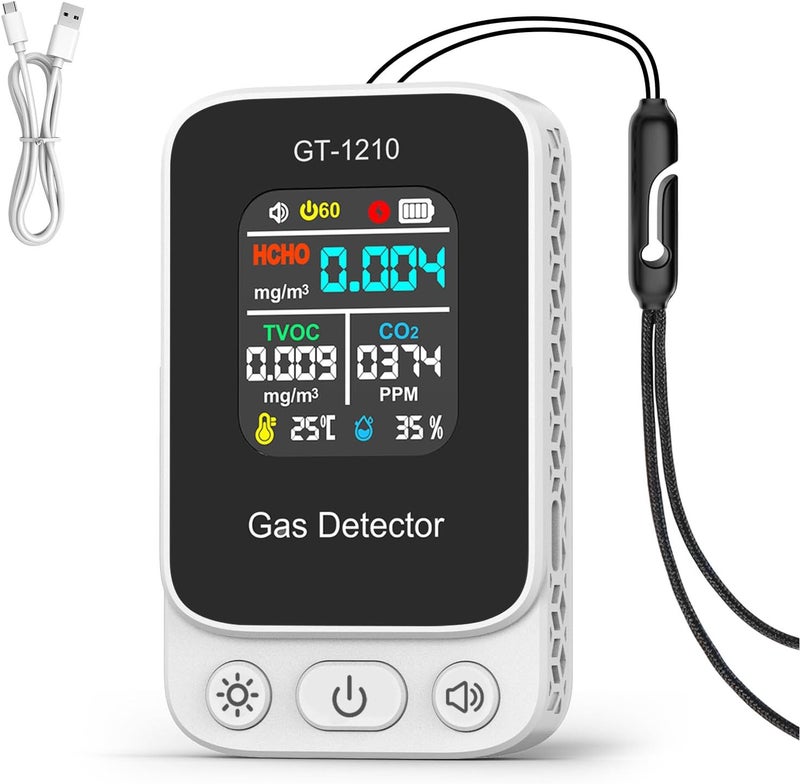 Generic Air Quality Detector Reliable 5 in 1 Portable CO2 TVOC HCHO Temperature Humidity Detect Tester for Indoor Use Wearproof White ABS Material - Image 3