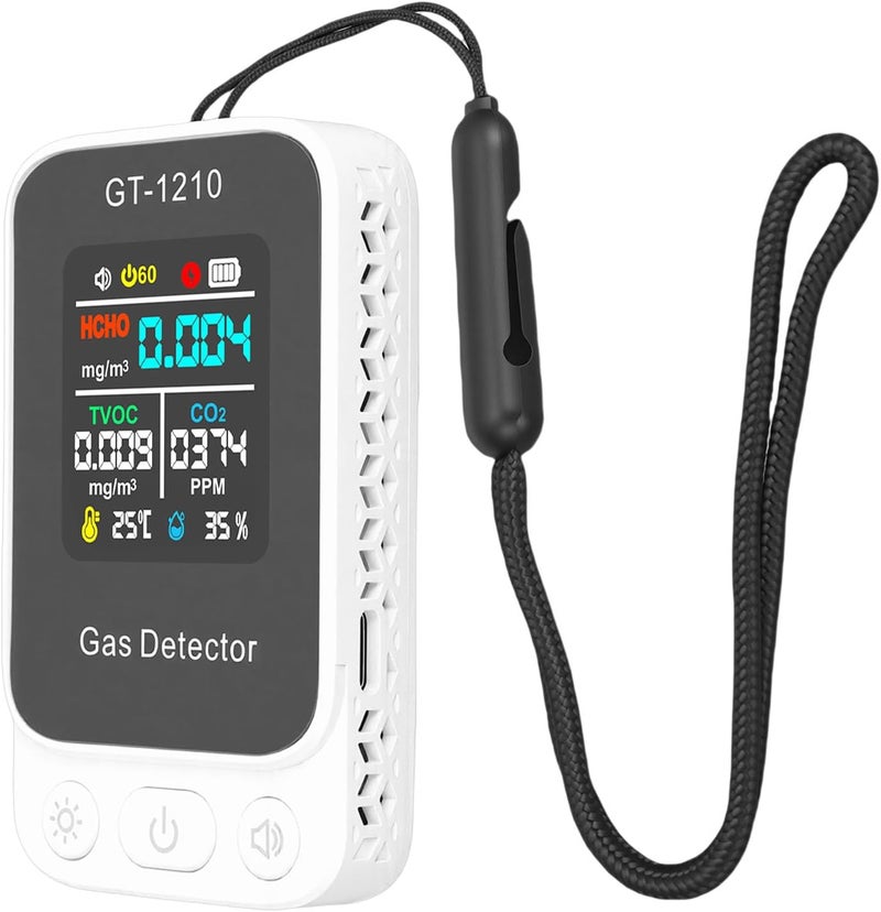 Generic Air Quality Detector Reliable 5 in 1 Portable CO2 TVOC HCHO Temperature Humidity Detect Tester for Indoor Use Wearproof White ABS Material - Image 2