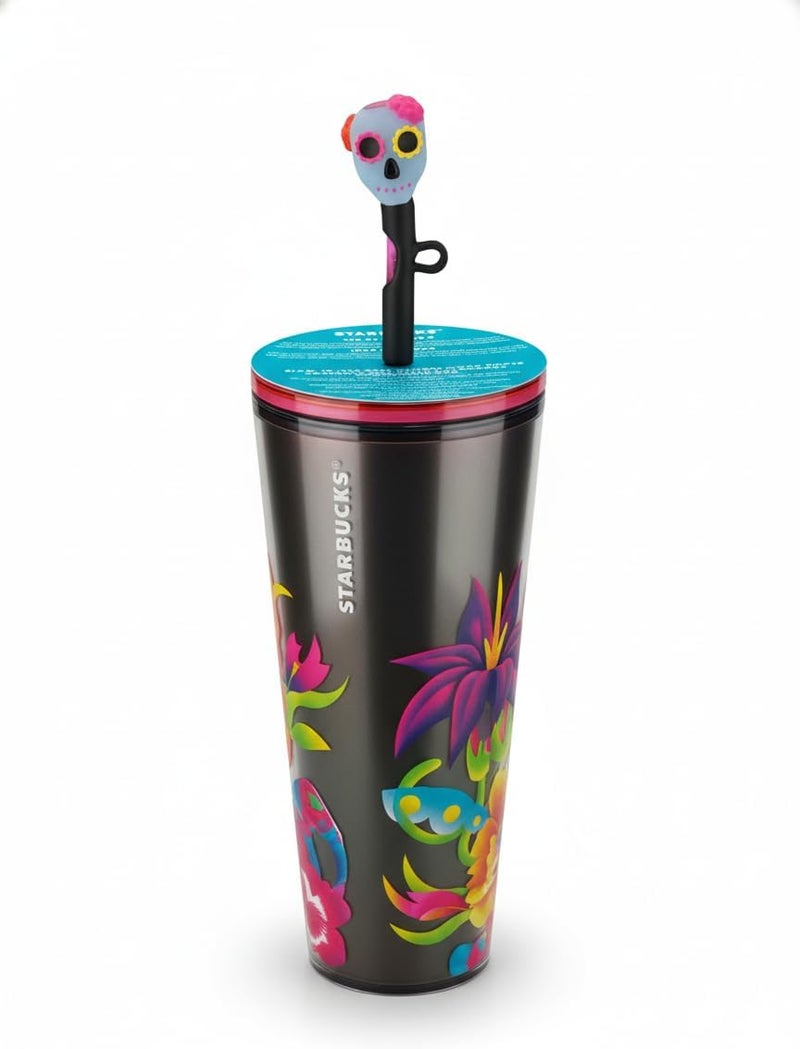 Starbucks Holographic Tumbler with Glow In the Dark Skull Straw 24oz – Limited Edition Stainless Steel Cold Cup for Iced Beverages and Collectors