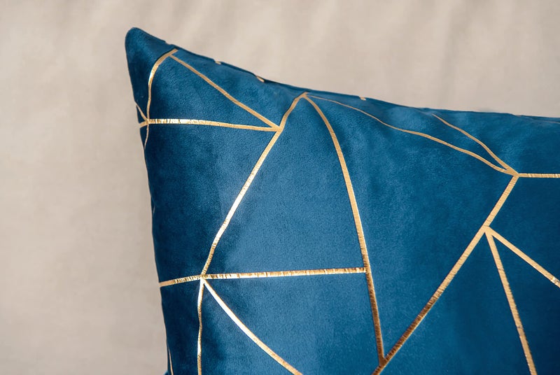 YONGLIU YONGLIU Pack of 2 Soft Velvet Lumbar Throw Pillow Covers Decorative Golden Foil Geometric Pattern Rectangle Cushion Case for Modern Homes Couch Sofa Bedroom Car Chair (Galaxy Blue  12X20 )  - Image 3