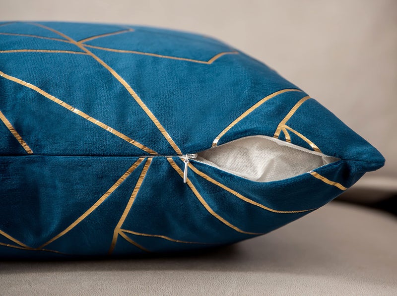 YONGLIU YONGLIU Pack of 2 Soft Velvet Lumbar Throw Pillow Covers Decorative Golden Foil Geometric Pattern Rectangle Cushion Case for Modern Homes Couch Sofa Bedroom Car Chair (Galaxy Blue  12X20 )  - Image 5