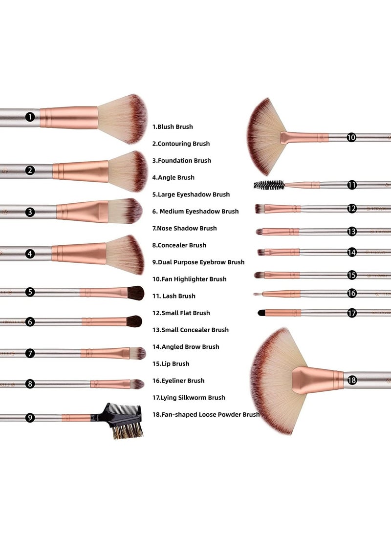 Joychic مجموعة فرش مكياج احترافية مكونة من 18 قطعة، مجموعة فرش مكياج، مجموعة هدايا للفاونديشن، الكونسيلر، باليت أحمر الخدود، البودرة، مع حقيبة جلدية بيج - Image 2