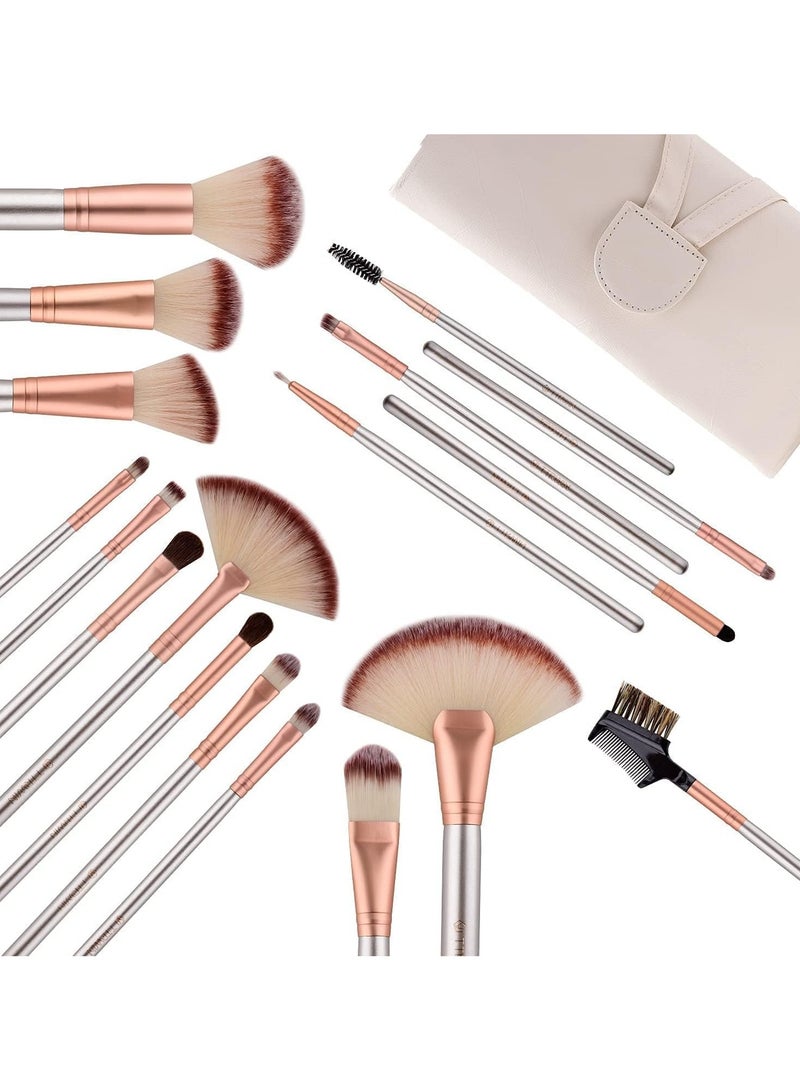 Joychic مجموعة فرش مكياج احترافية مكونة من 18 قطعة، مجموعة فرش مكياج، مجموعة هدايا للفاونديشن، الكونسيلر، باليت أحمر الخدود، البودرة، مع حقيبة جلدية بيج - Image 4