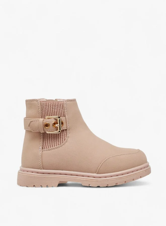 Solid Boots with Zip Closure and Buckle Detail