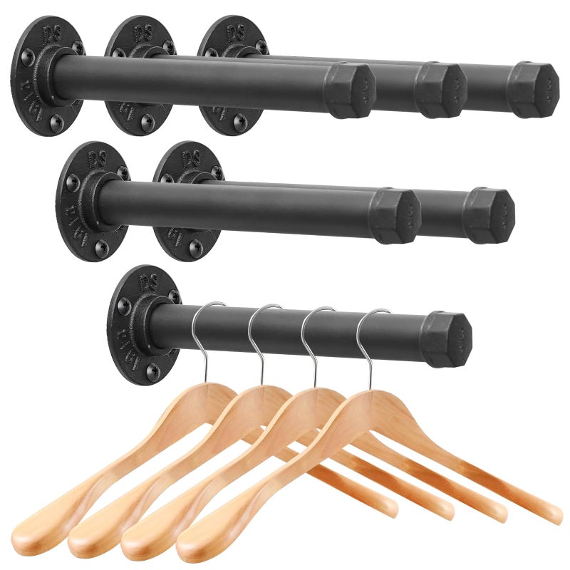 Cazzon Cast Iron Wall Mounted Clothes Rack, Heavy Duty Industrial Pipe Clothing Rack for Hanging Clothes, Garment Racks for Wardrobe Organizers and Storage, DIY Closet Rods Closet Bar (Black 6 Pack, 8 in) - Image 1