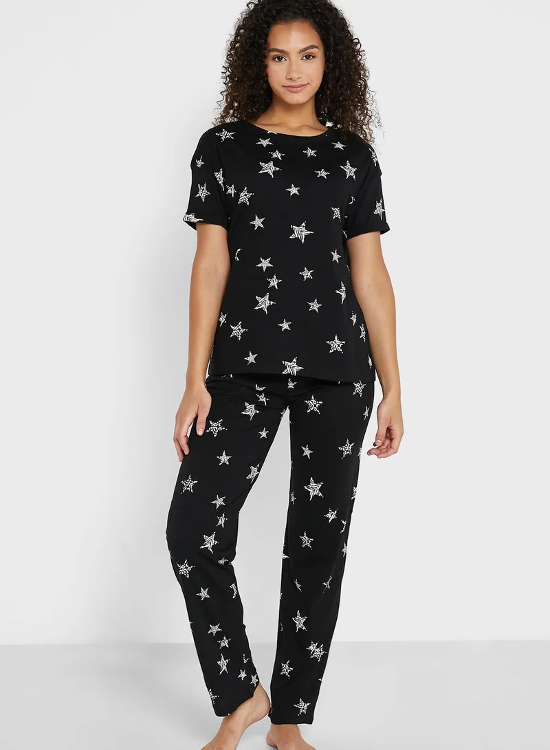 Marks & Spencer Pure Cotton Star Print Pyjama Set