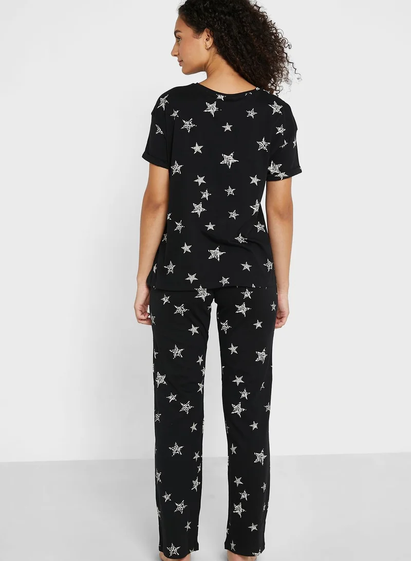 Marks & Spencer Pure Cotton Star Print Pyjama Set