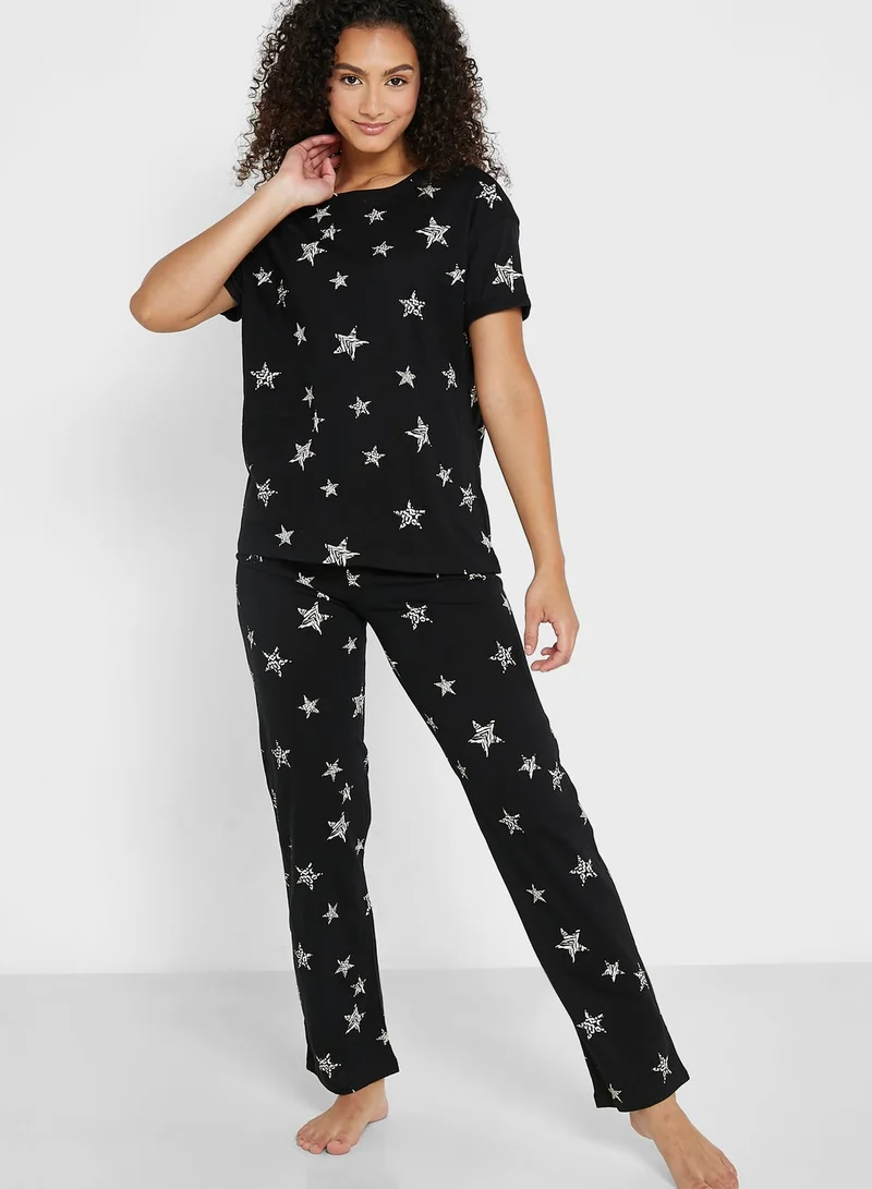 Marks & Spencer Pure Cotton Star Print Pyjama Set