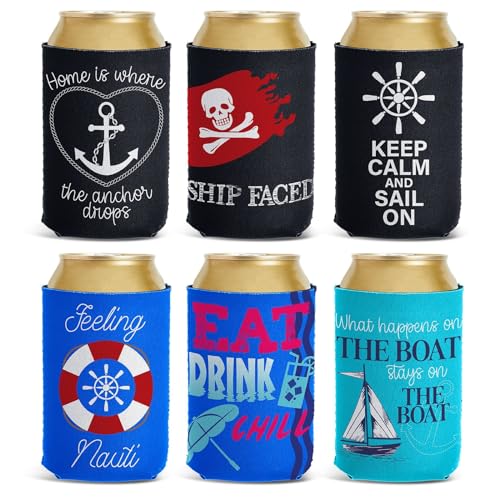 BLUE PANDA Neoprene Can Cooler Sleeves - 12-Pack 12 oz Multicolor Bottles & Cans - Insulated Beach Cozies & Drink Cozy Sleeves - Cruise-Themed Party Favors - Image 5