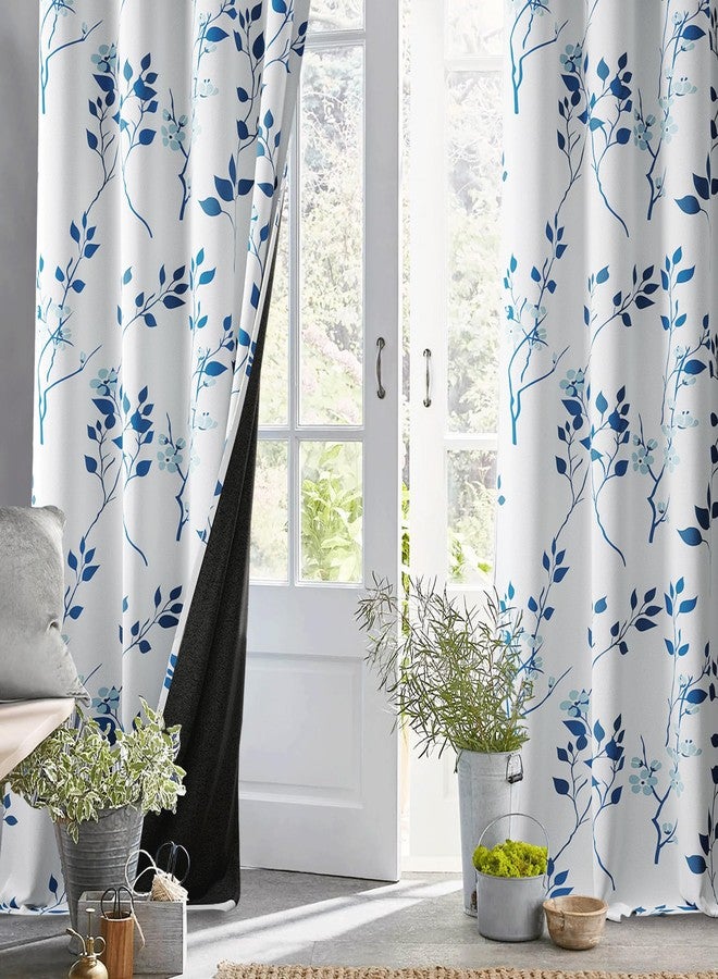 Beauoop Floral 100% Blackout Curtains 63 Inch Length 2 Panels for Bedroom Living Room Navy Blue and White Flower Patterned Room Darkening Thermal Soundproof Grommet Window Treatments Drapes, 52X63 - Image 5