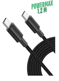PowerMax Powermax USB-C to USB-C Cable, 1.2M Nylon Braided, 65W Power Delivery PD Fast Charging Cable – Compatible with iPhone 16, 15 Pro Max, iPad Mini 6, MacBook Pro Air M3/M2/M1, iPad Pro, Samsung S24, S23 Ultra, Lenovo, Dell, Xiaomi, and more. Black.  - Image 1