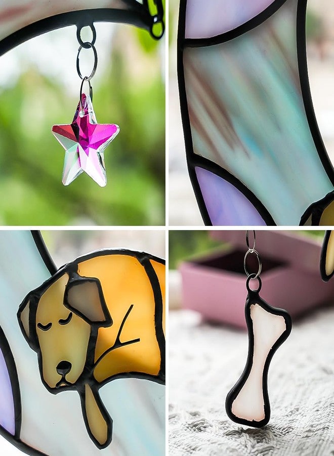 BOXCASA Dog Memorial Gifts Stained Glass Window Hangings,Dog on Moon Rainbow Bridge Decor Suncatchers,Dogs Bereavement Gifts for Loss of Pet,Loss of Pet Sympathy Gift for Pet Lover - Image 3