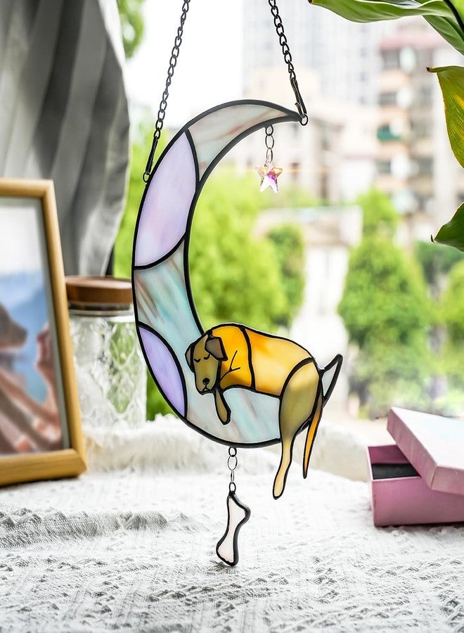 BOXCASA Dog Memorial Gifts Stained Glass Window Hangings,Dog on Moon Rainbow Bridge Decor Suncatchers,Dogs Bereavement Gifts for Loss of Pet,Loss of Pet Sympathy Gift for Pet Lover - Image 2