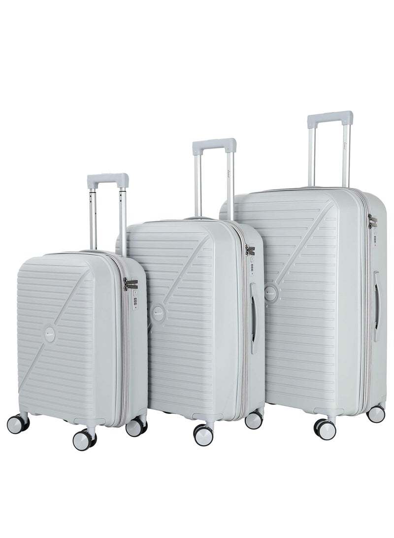 SENATOR Unisex Expandable PP Fashion Trolley Luggage Set Lightweight Hard Shell Spinner luggage with 360° Degree 4 Twin Wheel and Double Zippers KH1006-SILVER - Image 1