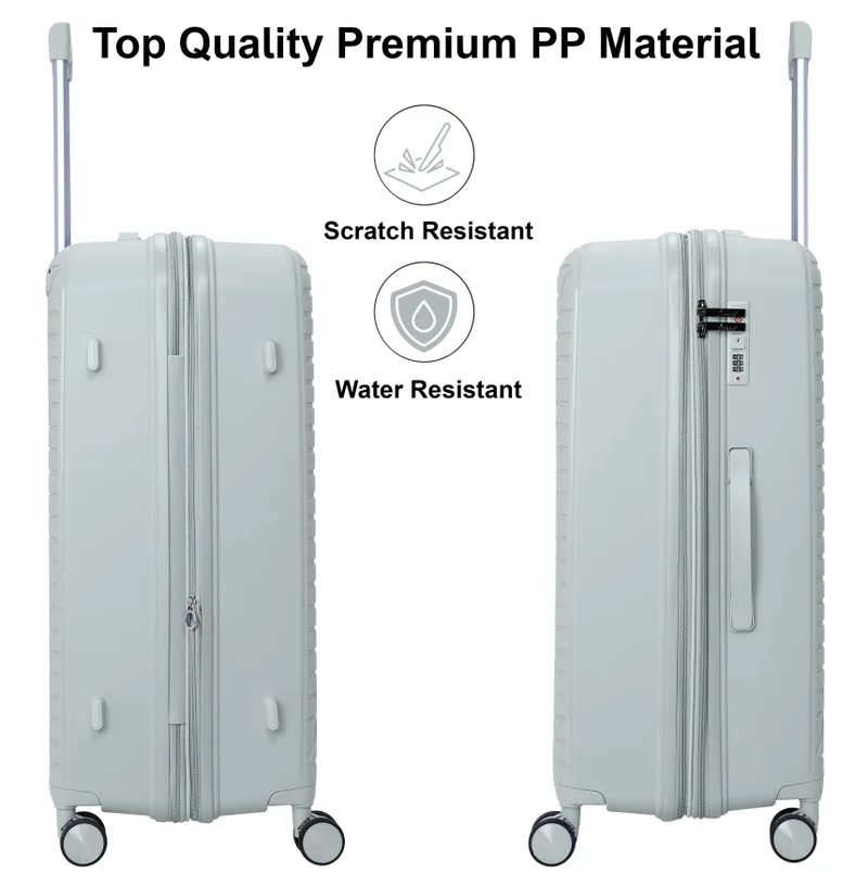 SENATOR SET OF 3 Unisex Expandable PP Fashion Trolley Luggage Set Lightweight Hard Shell Spinner luggage with 360° Degree 4 Twin Wheel and Double Zippers KH1006-SILVER  | Best Price UAE