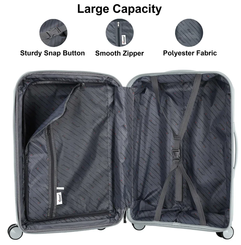 SENATOR SET OF 3 Unisex Expandable PP Fashion Trolley Luggage Set Lightweight Hard Shell Spinner luggage with 360° Degree 4 Twin Wheel and Double Zippers KH1006-SILVER  | Best Price UAE