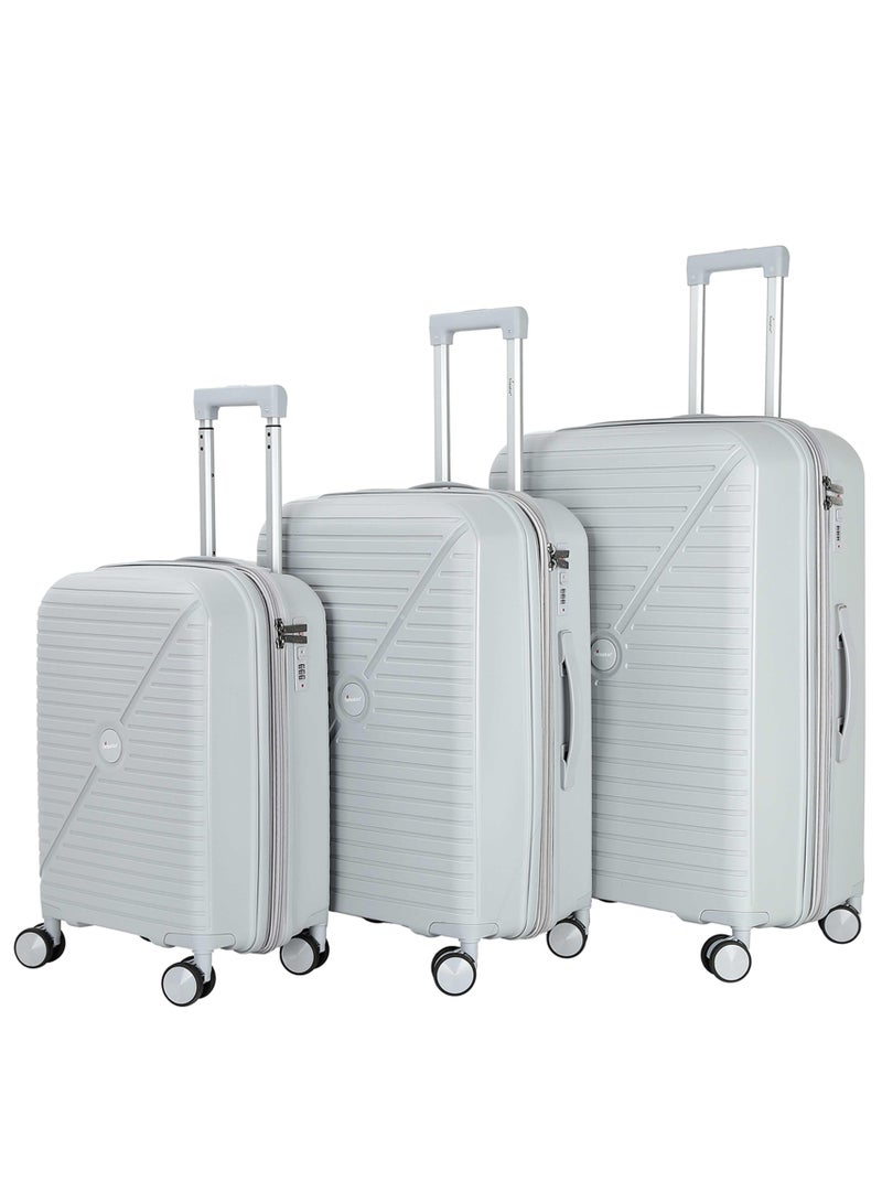 SENATOR Unisex Expandable PP Fashion Trolley Luggage Set Lightweight Hard Shell Spinner luggage with 360° Degree 4 Twin Wheel and Double Zippers KH1006-SILVER - Image 1