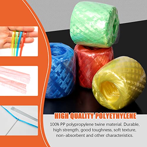 Tanstic 4 Rolls 4 Colors Polyester Nylon Plastic Rope Twine with Scissors, 35MM Width and 180M/590Ft Length Plastic Rope for Packing, Gardening(Green/Red/Yellow/Blue) - Image 3