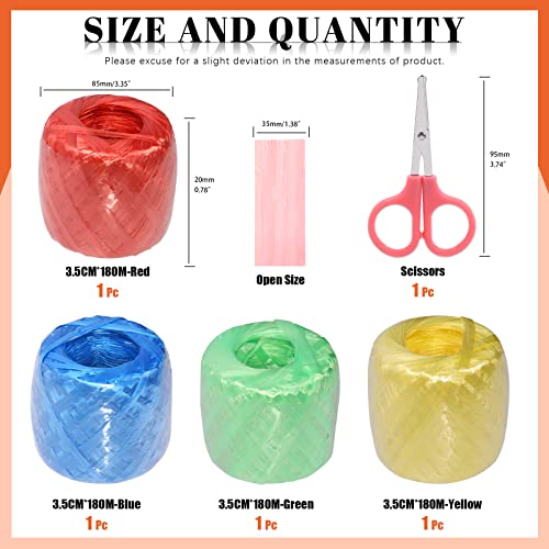 Tanstic 4 Rolls 4 Colors Polyester Nylon Plastic Rope Twine with Scissors, 35MM Width and 180M/590Ft Length Plastic Rope for Packing, Gardening(Green/Red/Yellow/Blue) - Image 2