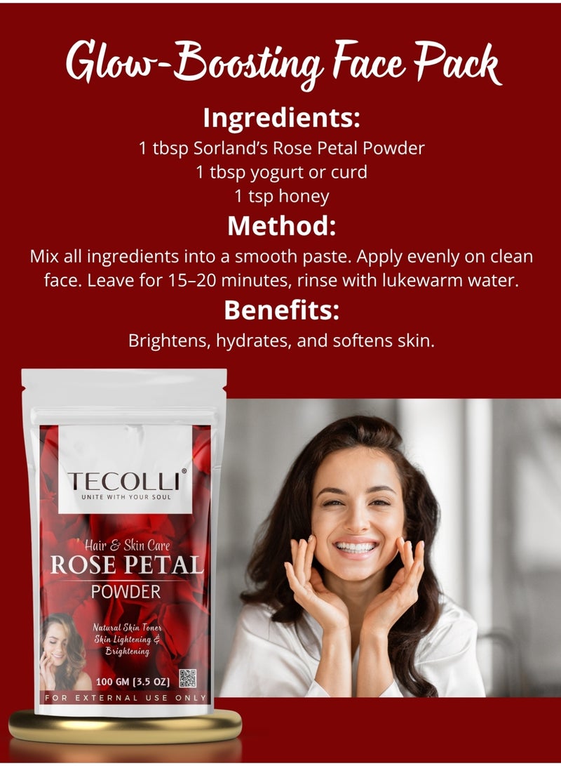 Tecolli® Rose Petal Powder – Natural Skin & Hair Care | 100% Pure | Chemical-Free | No Added Colors or Preservatives | 100g - Image 4