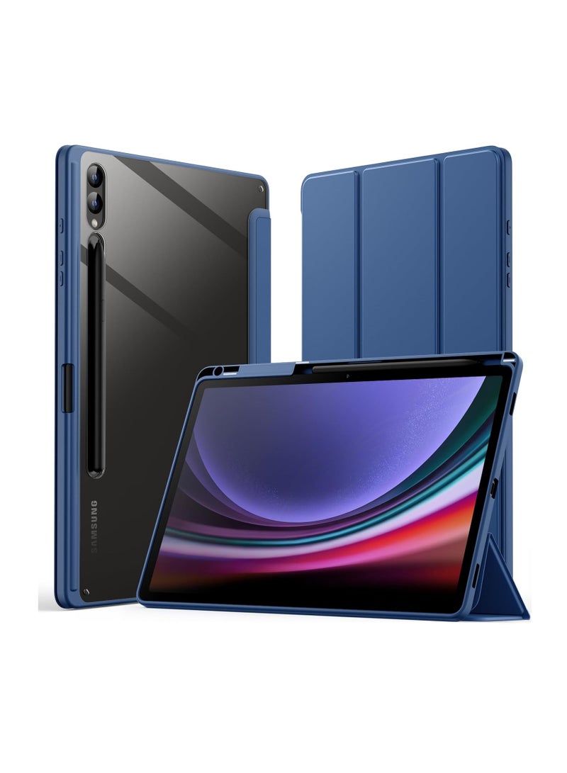 Case for Samsung Galaxy Tab S10+/S10FE+ 12.4-Inch with S Pen Holder, Clear Transparent PC Back, Shockproof Trifold Stand Tablet Cover, Auto Wake/Sleep (Dark Blue) - Image 1