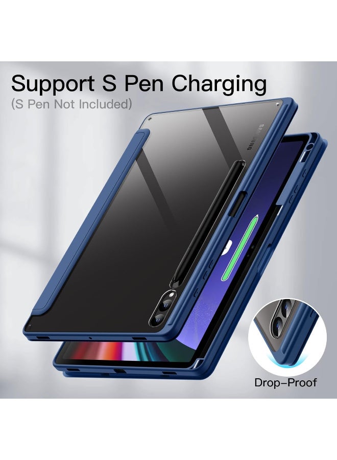 Case for Samsung Galaxy Tab S10+/S10FE+ 12.4-Inch with S Pen Holder, Clear Transparent PC Back, Shockproof Trifold Stand Tablet Cover, Auto Wake/Sleep (Dark Blue) - Image 4