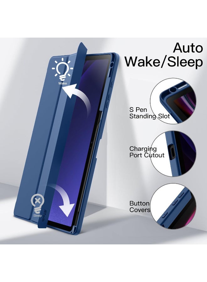 Case for Samsung Galaxy Tab S10+/S10FE+ 12.4-Inch with S Pen Holder, Clear Transparent PC Back, Shockproof Trifold Stand Tablet Cover, Auto Wake/Sleep (Dark Blue) - Image 3