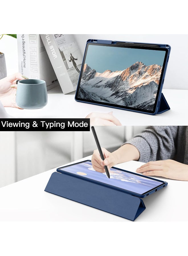 Case for Samsung Galaxy Tab S10+/S10FE+ 12.4-Inch with S Pen Holder, Clear Transparent PC Back, Shockproof Trifold Stand Tablet Cover, Auto Wake/Sleep (Dark Blue) - Image 2