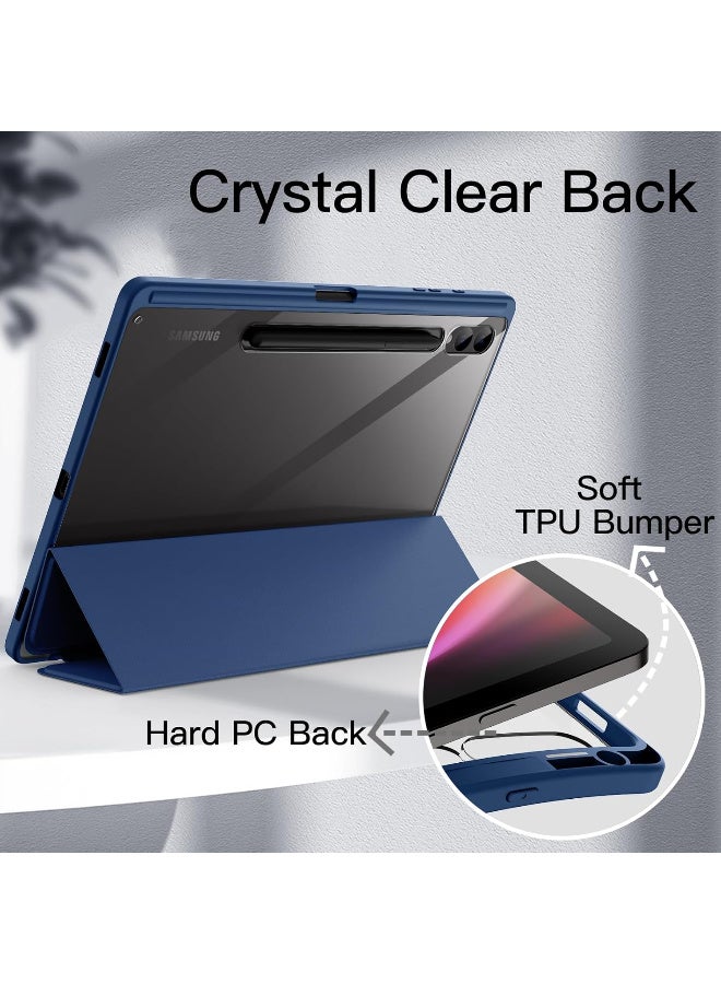 Case for Samsung Galaxy Tab S10+/S10FE+ 12.4-Inch with S Pen Holder, Clear Transparent PC Back, Shockproof Trifold Stand Tablet Cover, Auto Wake/Sleep (Dark Blue) - Image 5