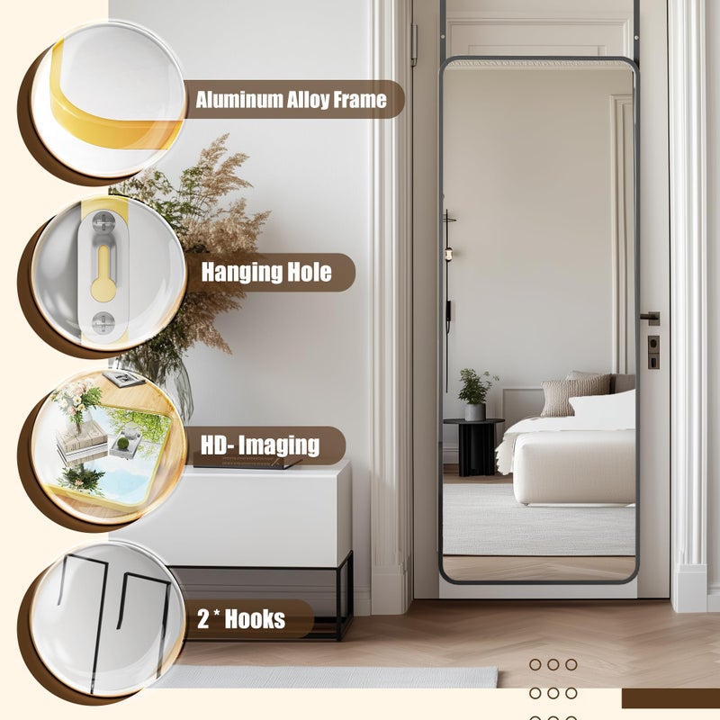 Antok Over The Door Mirror Full Length, 49'' x 14''Wall Mounted Hanging Mirror, Aluminum Alloy Frame, Shatterproof Glass, No Drill Installation for Bedroom, Closet, Bathroom, Dorm, Round Corner,Gold - Image 5