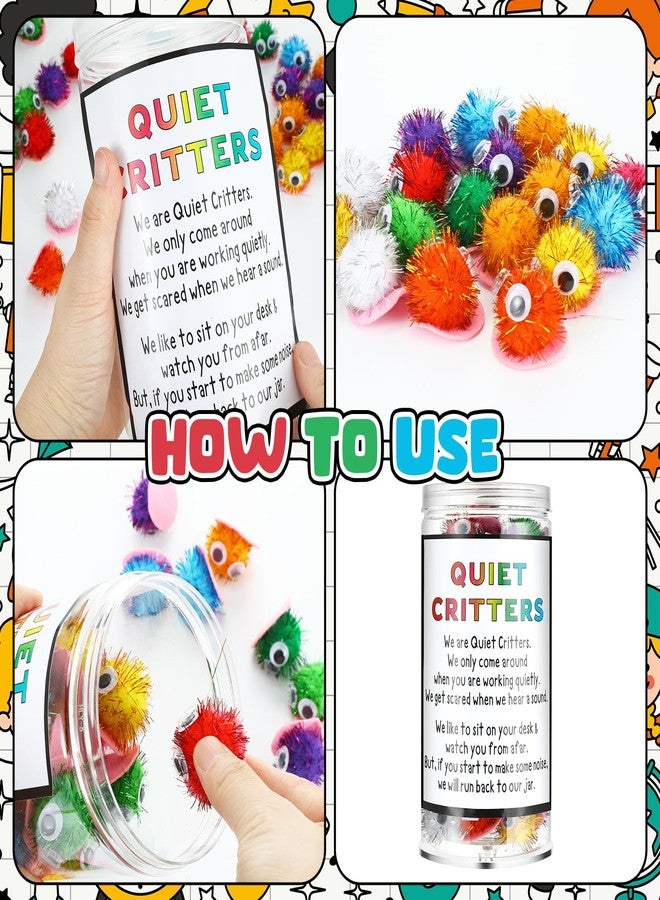 WinnerWhy 50 Pcs 1'' Multicolor Pom Poms Critters with Plastic Jar Quiet Critters Classroom Management, Behavior Classroom Management Tool, Homeschooling, Educational and Learning Activities for Kids - Image 4