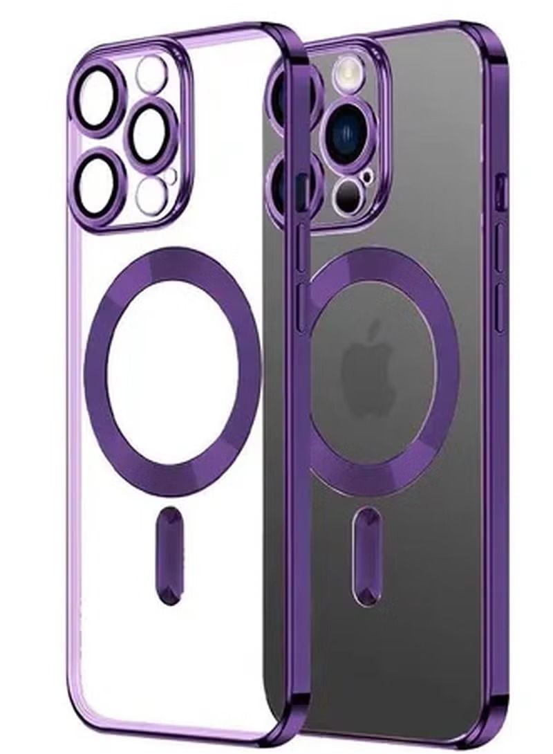 Zaboon iPhone 14 Pro Max Magsafe Case Magnetic Clear Soft TPU Plating Case Wireless Charging Compatible Shockproof Camera Lens Protection Purple - Image 1