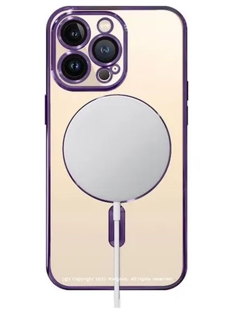 Zaboon iPhone 14 Pro Max Magsafe Case Magnetic Clear Soft TPU Plating Case Wireless Charging Compatible Shockproof Camera Lens Protection Purple - Image 2