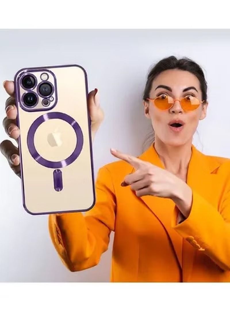 Zaboon iPhone 14 Pro Max Magsafe Case Magnetic Clear Soft TPU Plating Case Wireless Charging Compatible Shockproof Camera Lens Protection Purple - Image 3