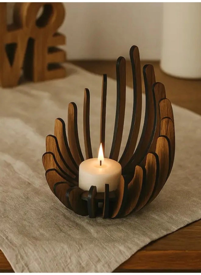 Nordic Style Artistic Wooden Lotus Petal Tealight Candle Holder with Modern Sliced Wood Design for Elegant Home Decor, Table Centerpiece, Yoga Studio, or Relaxing Spa Atmosphere - Image 5