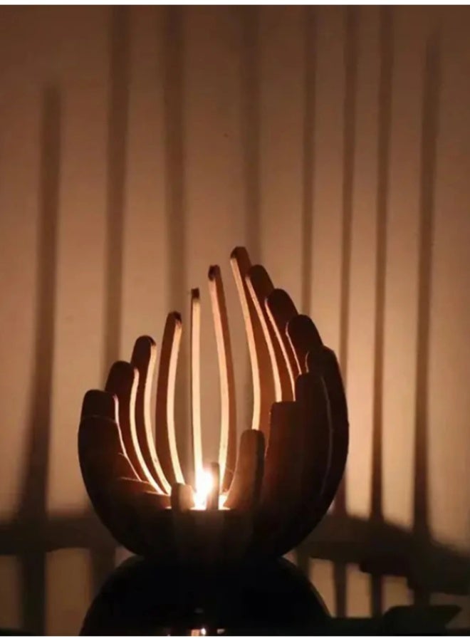 Nordic Style Artistic Wooden Lotus Petal Tealight Candle Holder with Modern Sliced Wood Design for Elegant Home Decor, Table Centerpiece, Yoga Studio, or Relaxing Spa Atmosphere - Image 4