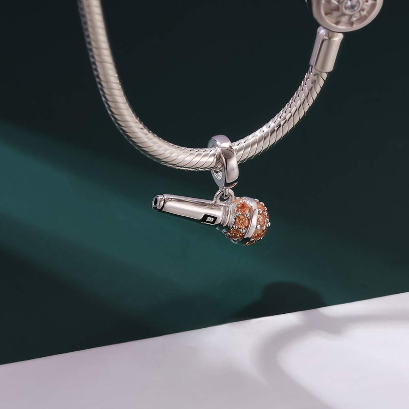 SOUKISS I Love Music Microphone Voice Charms 925 Sterling Silver Champagne Crystal Pendants fit Pandora Bracelet Necklace (Microphone Voice Charms) - Image 3