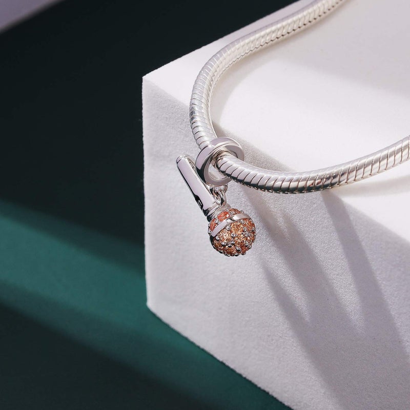 SOUKISS I Love Music Microphone Voice Charms 925 Sterling Silver Champagne Crystal Pendants fit Pandora Bracelet Necklace (Microphone Voice Charms) - Image 4