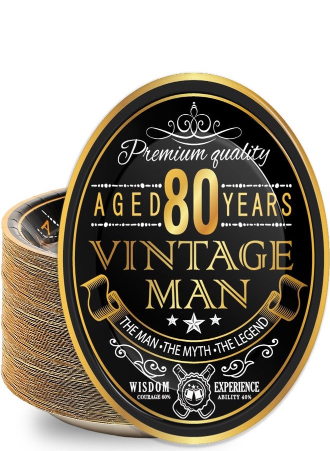 Wiooffen 48 Pcs Vintage 80th Plates Supplies Party Paper Plates Back in 1944 80th Theme Birthday Dessert Disposable Dinner Plates Cheers to 80 Years Party Favors Decorations for Men - Image 1