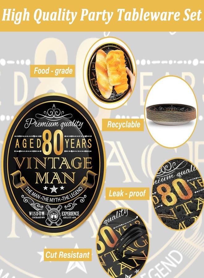 Wiooffen 48 Pcs Vintage 80th Plates Supplies Party Paper Plates Back in 1944 80th Theme Birthday Dessert Disposable Dinner Plates Cheers to 80 Years Party Favors Decorations for Men - Image 3