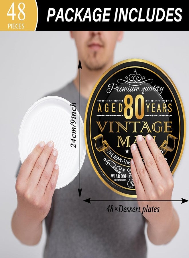 Wiooffen 48 Pcs Vintage 80th Plates Supplies Party Paper Plates Back in 1944 80th Theme Birthday Dessert Disposable Dinner Plates Cheers to 80 Years Party Favors Decorations for Men - Image 2
