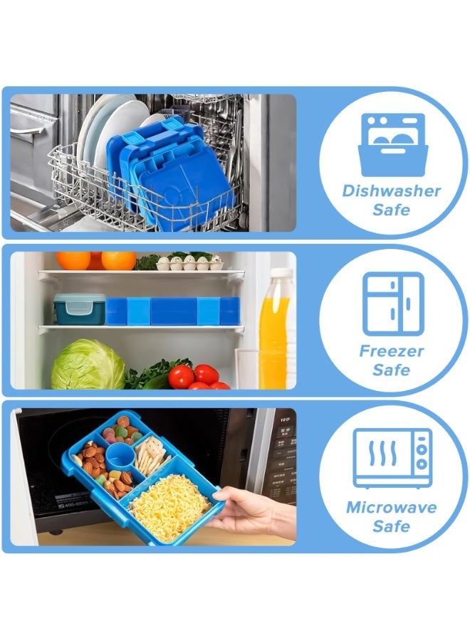 Yakiter Bento Box Lunch Box, 810ML Bento Box for Kids Children with 6 Compartments Cutlery Set, Leak Proof Lunch Box for Kids Adults, Snack Box for School Kindergarten,Nursery, Office（Blue） - Image 4