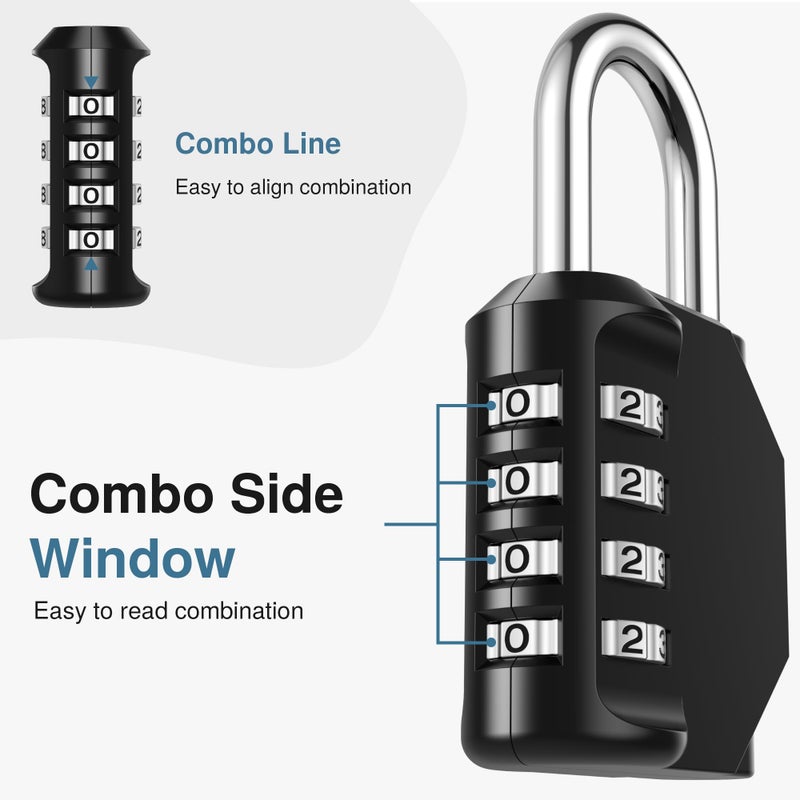 Puroma Combination Lock 4 Digit Waterproof Locker Locks Secure Outdoor Padlock for Gym Lockers, Toolboxes, Gates, Fences, Storage, Sports Locker, Cabinets (Black) - Image 3