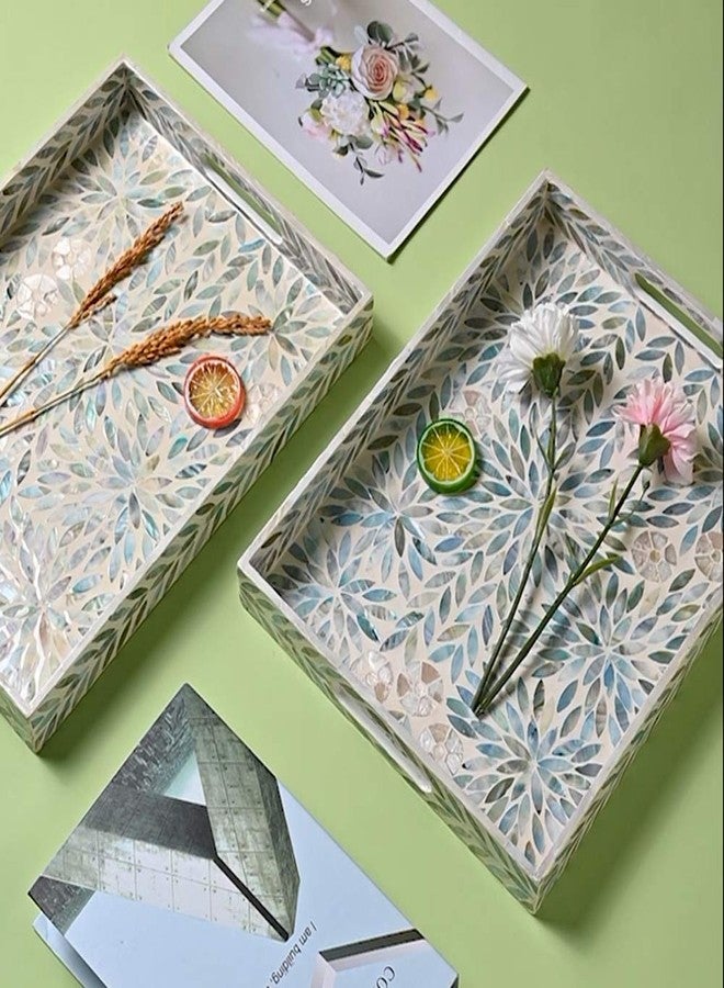 i-lan Creative Rectangular Mother of Pearl Shell Severing Tray Lacquer Wooden Decorative Tray Handmade Shell Serving Tray (35cm) - Image 3