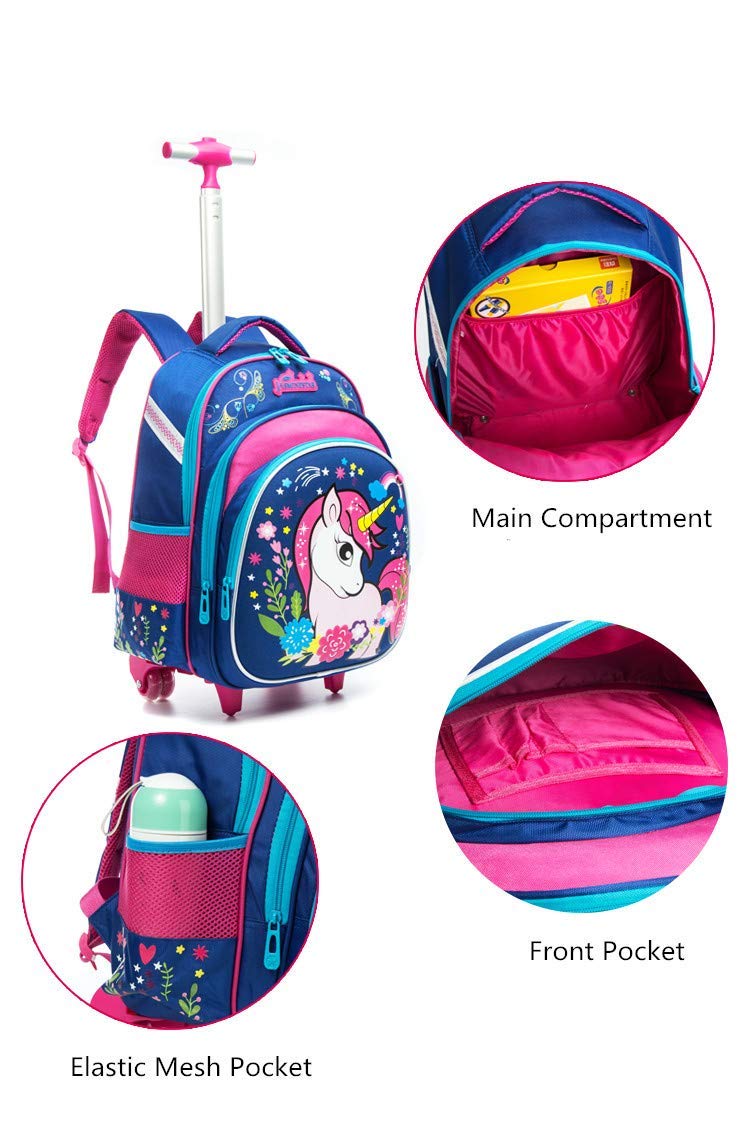 Meetbelify Girls Unicorn Rolling Backpacks Kids Backpack with Wheels for Girls School Bags with Lunch Box - Image 4