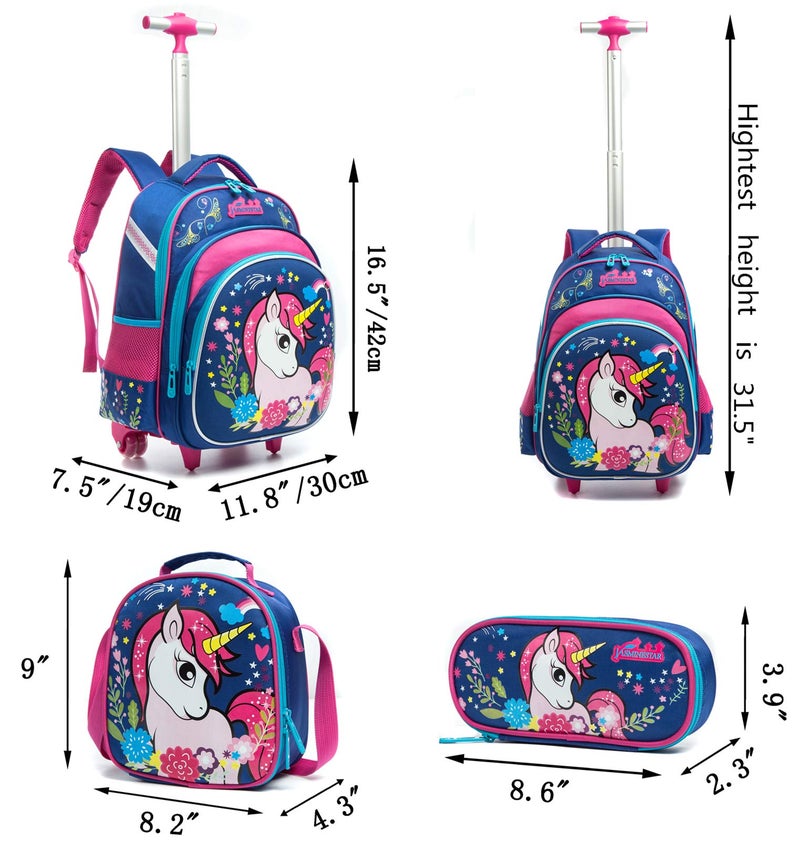 Meetbelify Girls Unicorn Rolling Backpacks Kids Backpack with Wheels for Girls School Bags with Lunch Box - Image 2